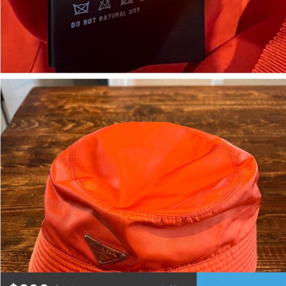 Prada orange nylon bucket hat..
